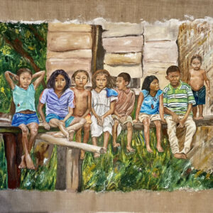Italian painter selling acrylic portrait of indigenous children
